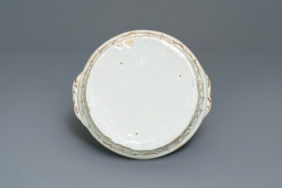 A polychrome Brussels faience '&agrave; la haie fleurie' reticulated basket, 18th C.